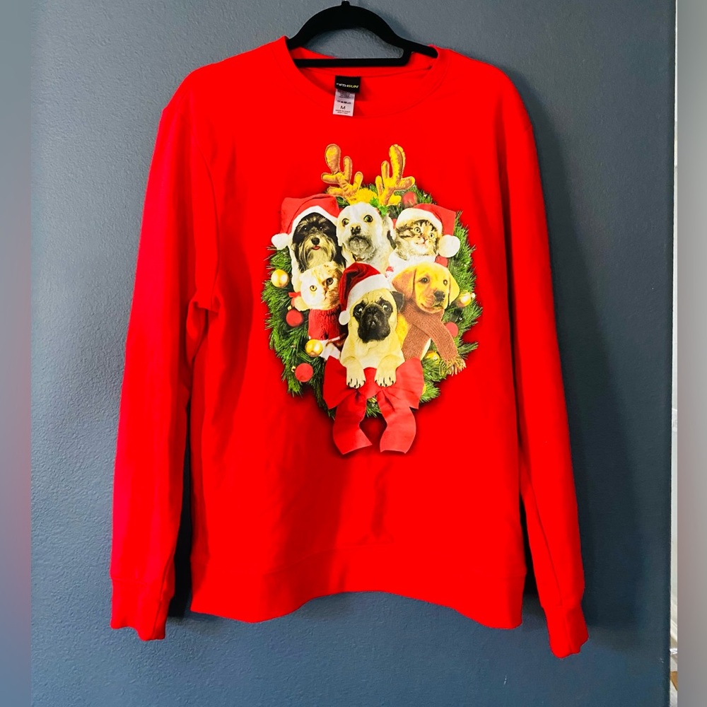 Womens ugly Christmas Sweater medium Pugs dogs red holiday party